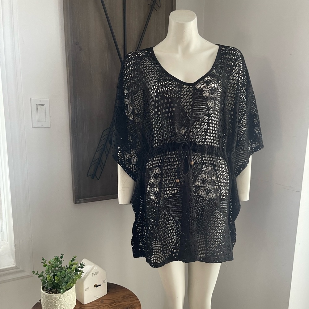 Black Crochet Swim Cover-Up Tunic